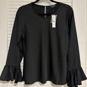 J.Crew Winter Garden Top – Black – Size M – Ruffle Sleeve